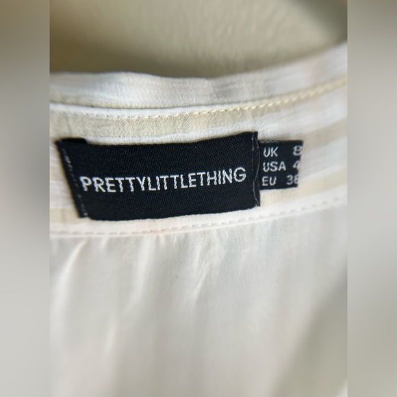 PrettyLittleThing White Sheer Stripe Button Front Romper Size 4 [000196] - Picture 5 of 7